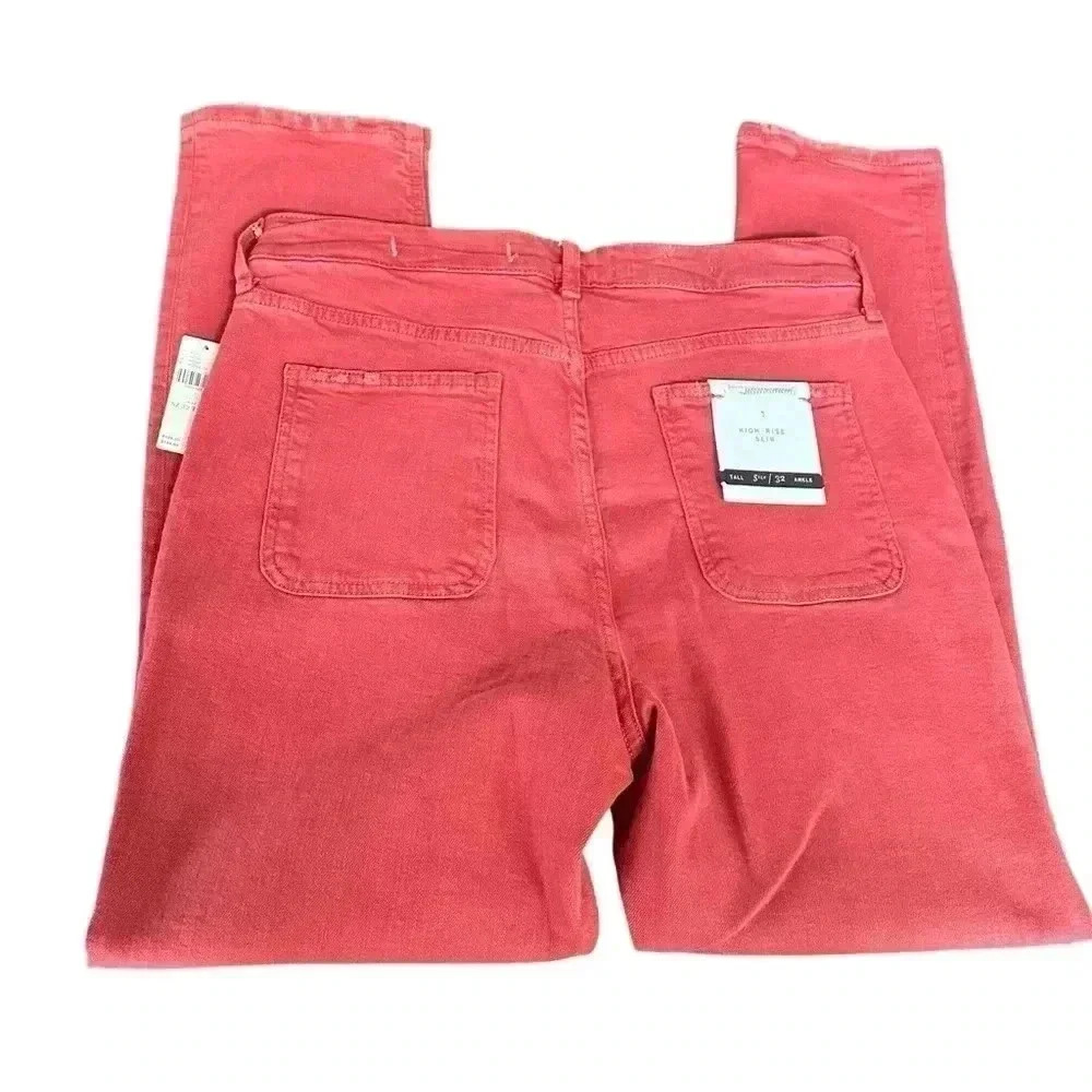 Anthropologie Pilcro Womens 32 Tall Red High Rise Thrashed Skinny Jeans Stretch - Picture 6 of 13